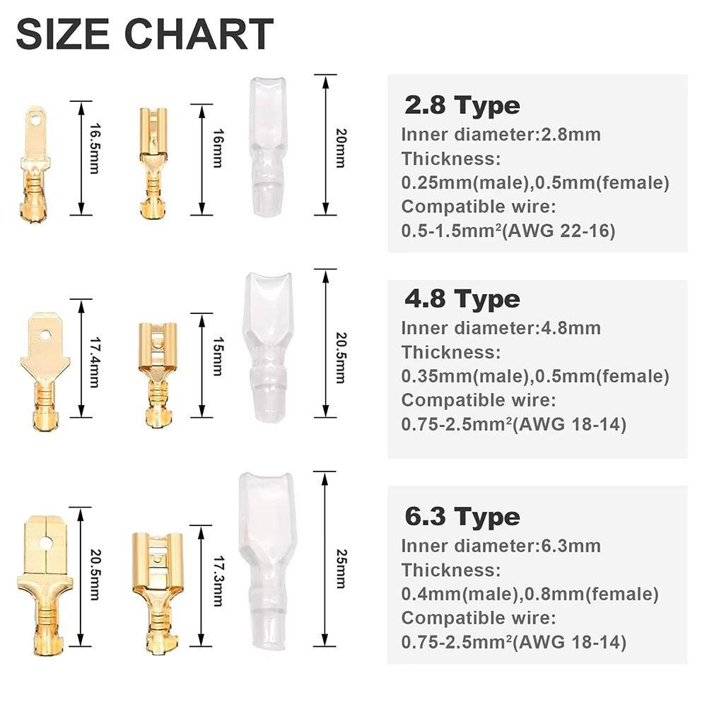 50Pcs 2.8/4.8/6.3mm Spade Terminals Female/Male Crimp Terminals New Wire Connectors