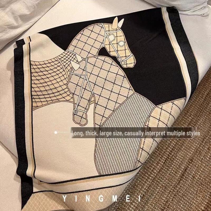 Elegant Horse Print Faux Cashmere Scarf and Shawl