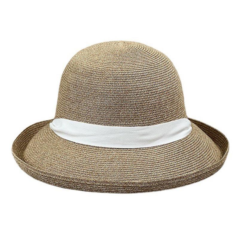 Japanese Straw Hat Women'S Foldable Sunscreen Hat Crimped Basin Hat Bucket Hat Sun Hat Summer Hat Long Strap