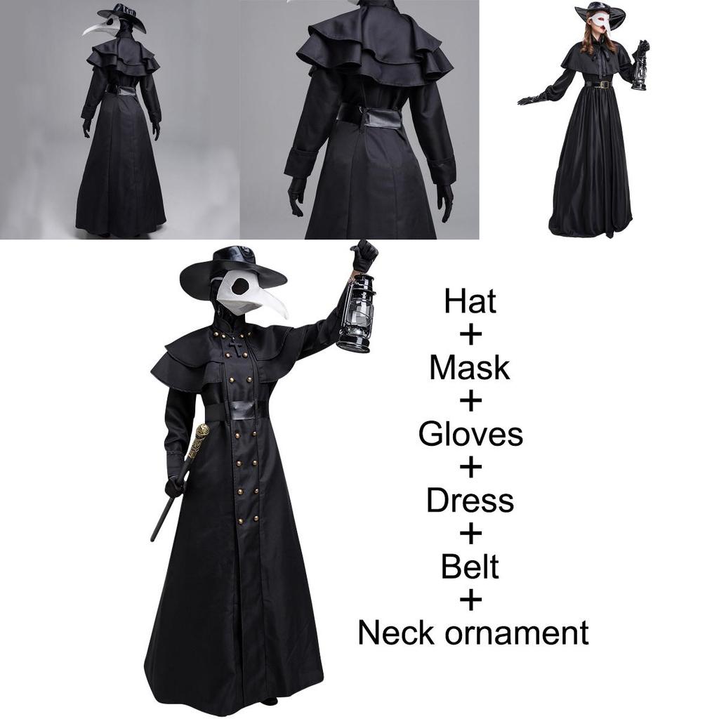 Cadılar Bayramı ve Cosplay İçin Çarpıcı Veba Doktoru Kostümü Keşiş Cosplay'i İçin Orta Çağ Kapüşonlu Bir Cübbe, Maske ve Şapka