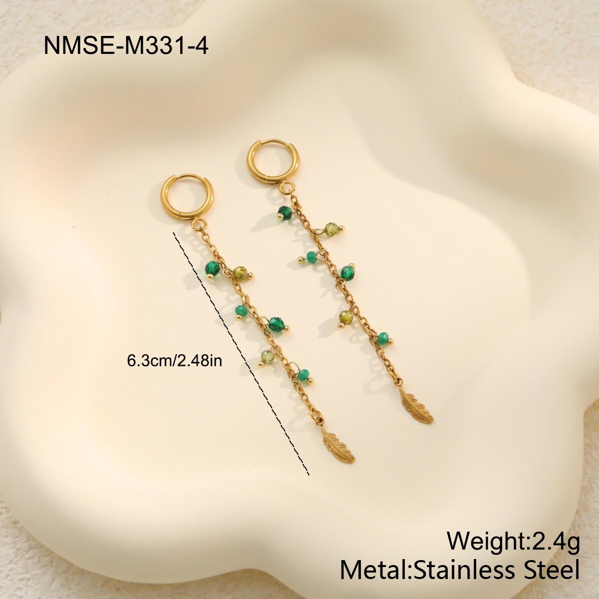 GEMCHIC Women s Vintage Forest Green Feather Earrings Stainless Steel Retro Geometric Statement Drop Earrings for Women