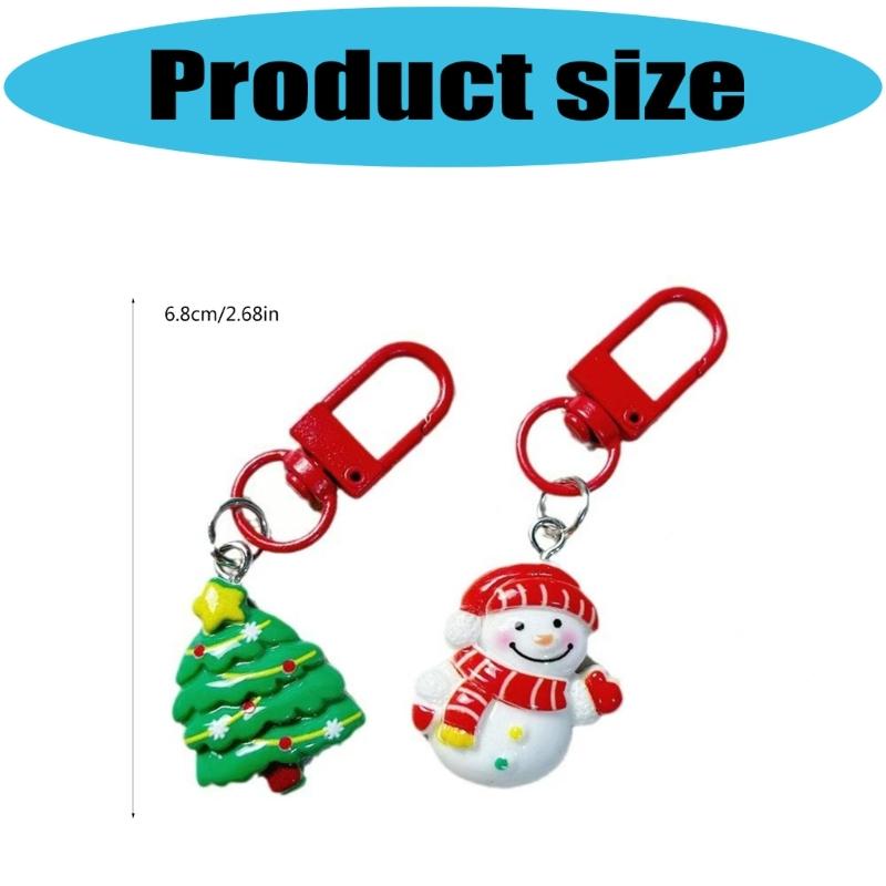 Festival Cartoon Christmas Keychain Set Holiday Party Favor Resin Keyring Gift Stocking Stuffer Accessories