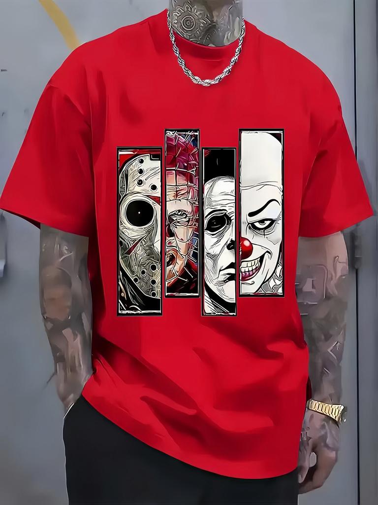 Unisexs Cotton Tshirt Classic Print Vintage Slasher Villains Oversized Short Sleeve Streetwear Black Casual Tops For Daily Wear