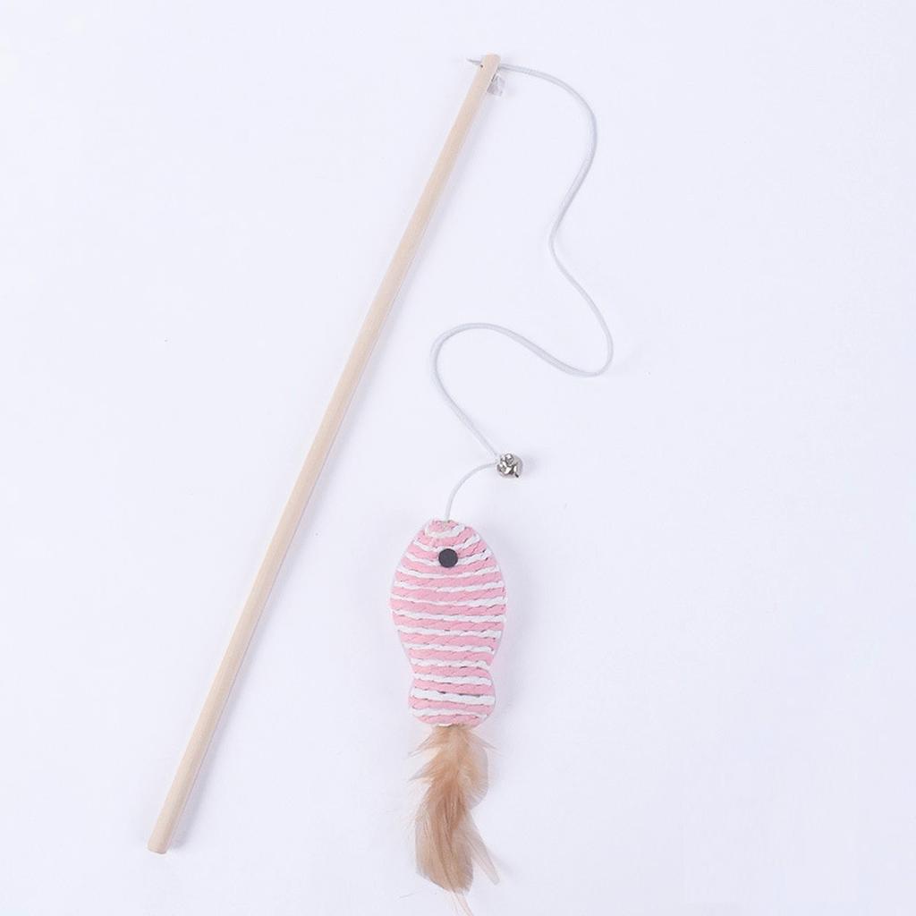Interactive Cat Toy Wand with Durable Wooden Stick and Plush Mouse Attachment for Indoor Pet Play and Exercise