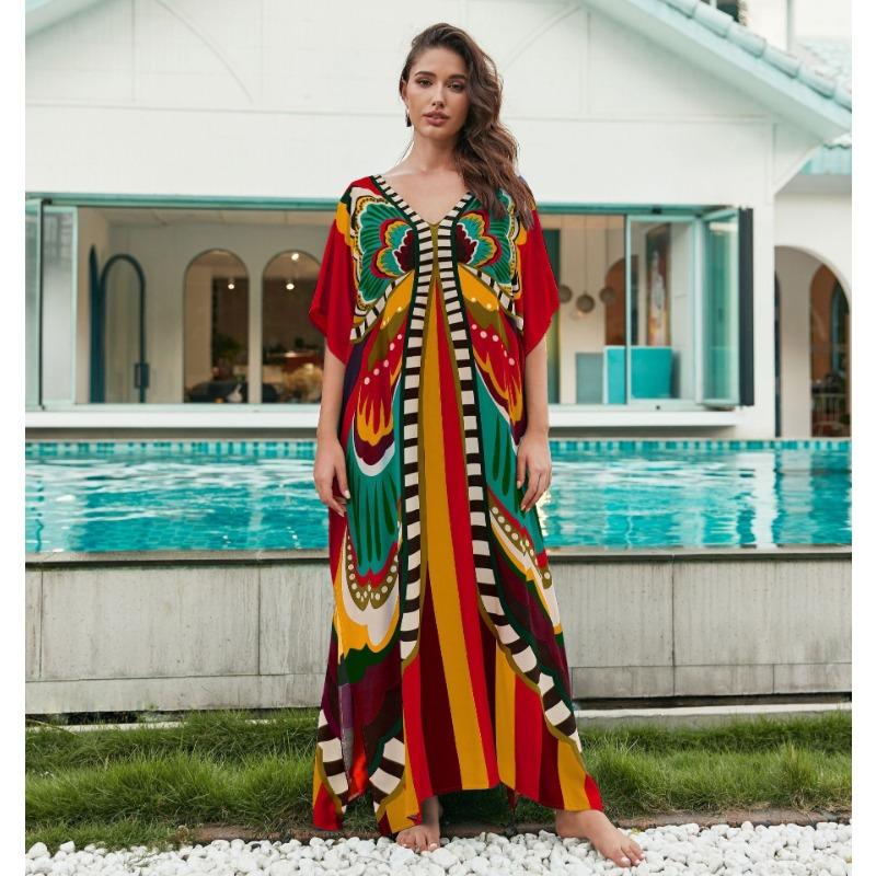 Summer Women's Dress Plus Size Printed Beach Cover-up Loose Holiday Sunscreen Bikini Cover-ups