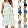 Women's Fashion Beach Dress Sleeveless Round Neck Floral Print Dress