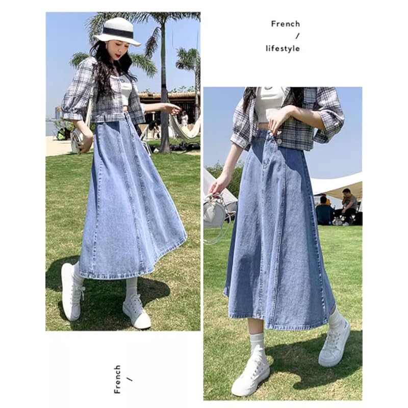 [SpringSwalloow] [Spring Swallow] ladies high waist a line casual flare denim long medium length Calf length skirt flared skirt Reggies spring winter