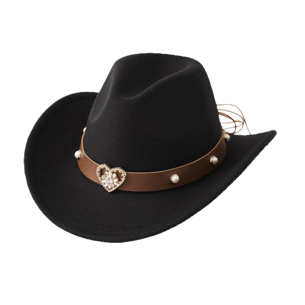 New European, American and Western cowboy hats, men's and women's fashion peach heart decorative felt top hats, sun protection visors