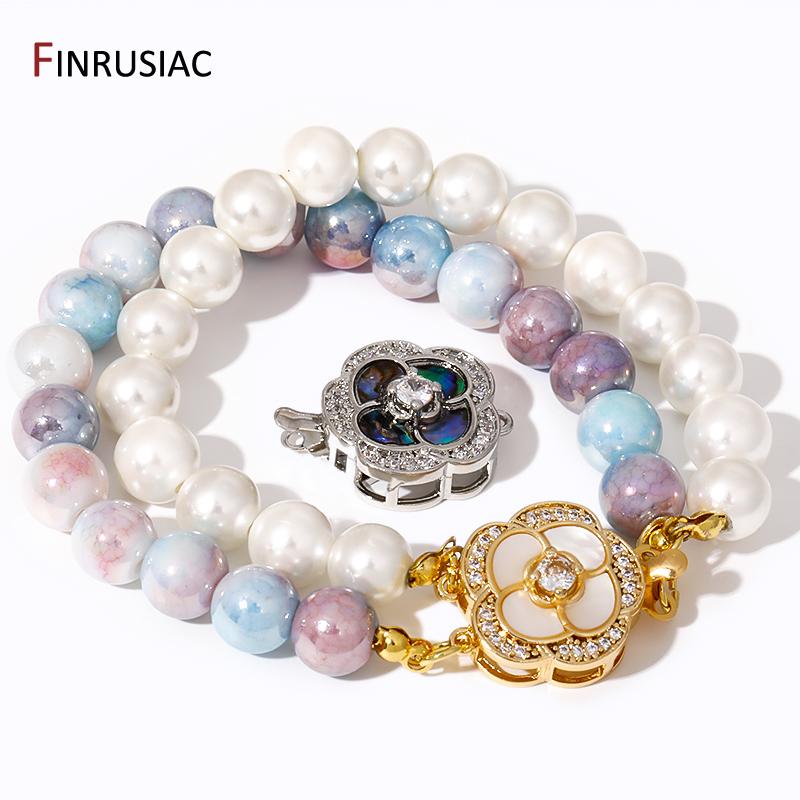 18K Gold Plated Zircon Pearl Necklace Clasps Fasteners,Shell Connector Insert Clasp Lock For DIY Jewelry Making Accessories
