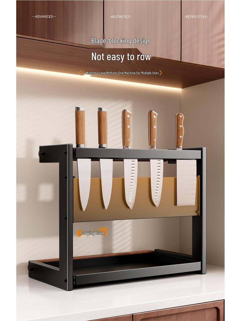 Retro Solid Wood Multi-Functional Kitchen Rack: Seasoning Storage, Jar and Bottle Holder, Knife Organizer.