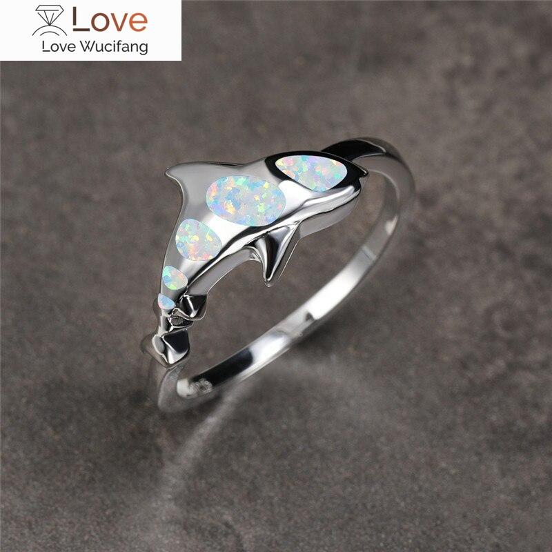 White Fire Opal Cute Shark Rings For Women Wedding Jewelry Vintage Fashion 925 Sterling Silver Animal Ring Female Luxury Gifts