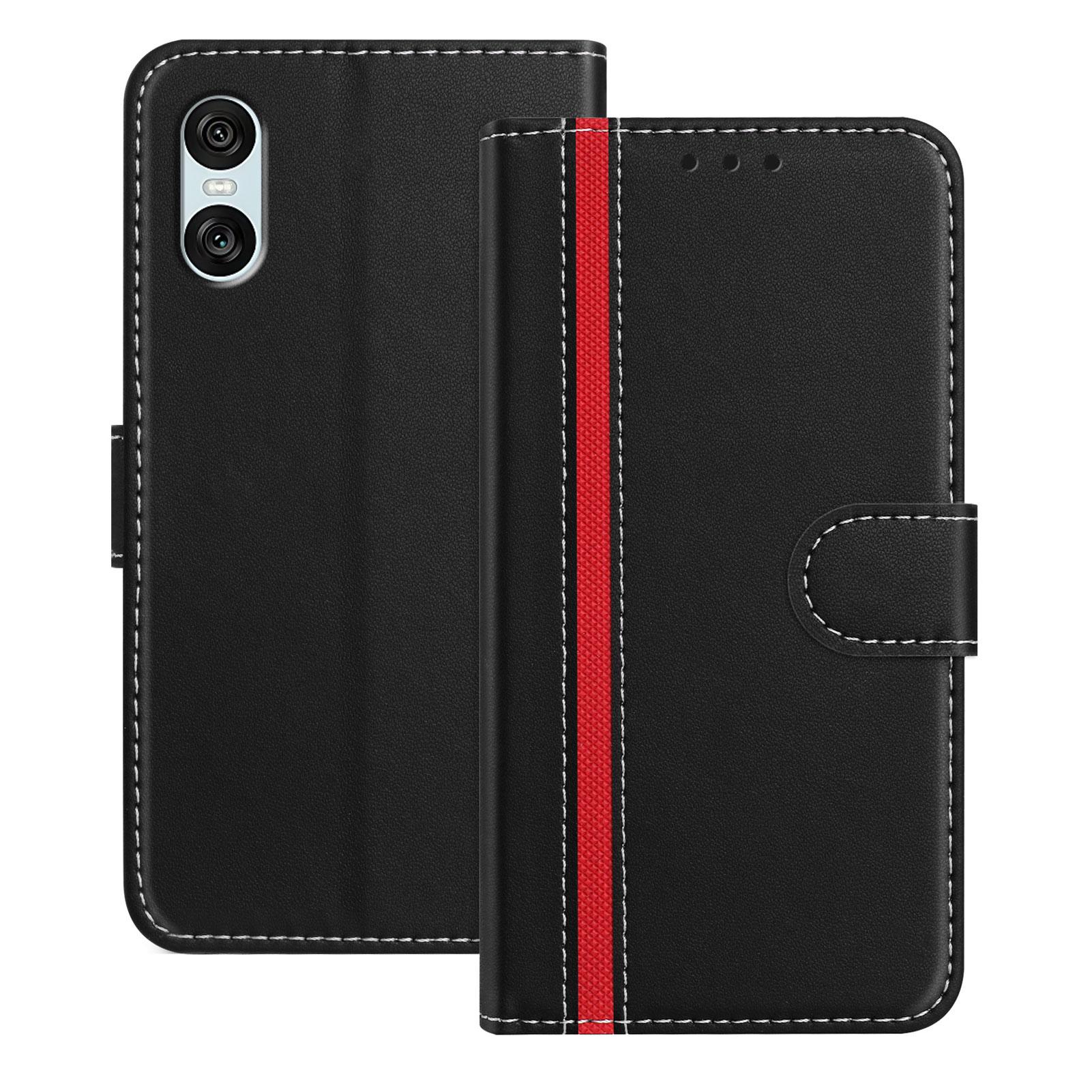 

For Sony Xperia 10 VI Phone Cases Wallet Stand Color Splicing Leather Cover with Magnetic Clasp Black