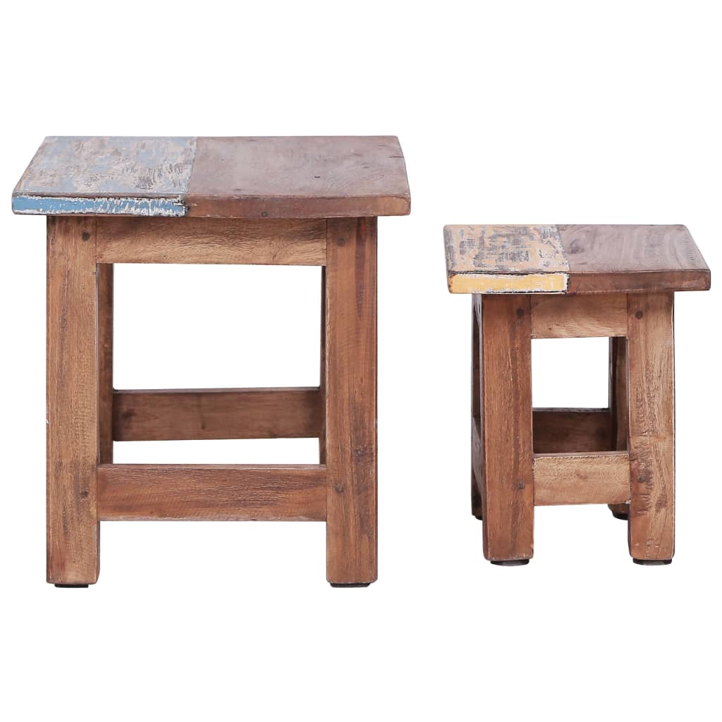 Set of 2 Side Tables Solid Mahogany Wood