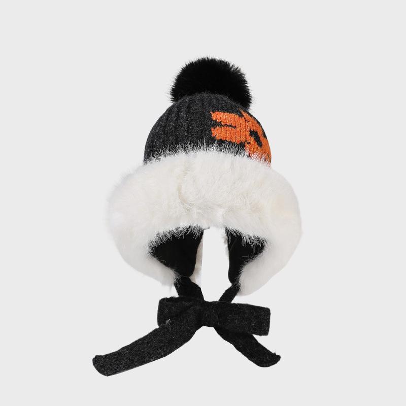 Women's Winter Retro Big Wool Collar Wool Hat Thick Ear Protection Knitted Hat