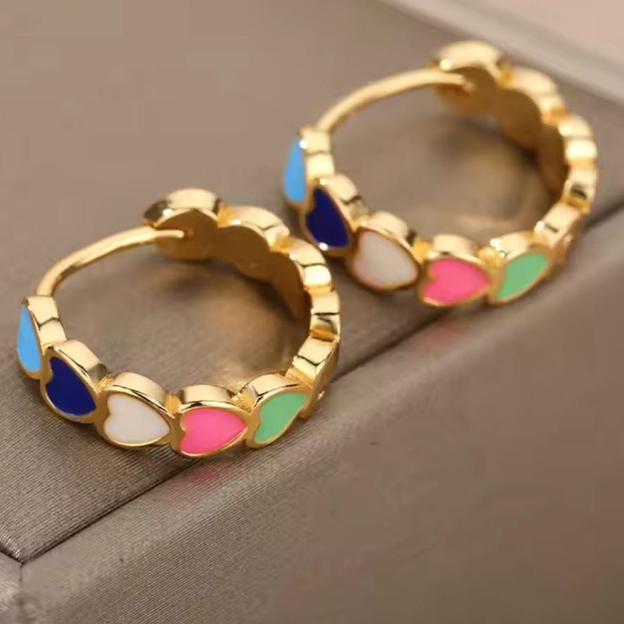 Colorful Heart Drip Oil Ear Cuffs - Pure Copper, Fade-Resistant, Sweet Heart-Shaped Epoxy Earrings