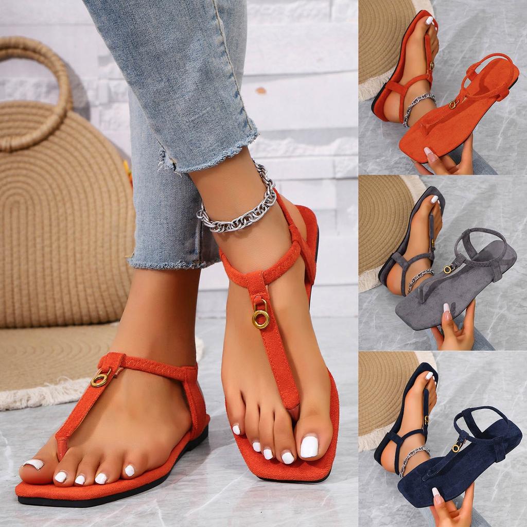 New Fashion Flat Sandals Summer Outdoor Beach Vacation Leisure Shoes Comfortable Flip Flops Slide Sandals With Metal Sandalias
