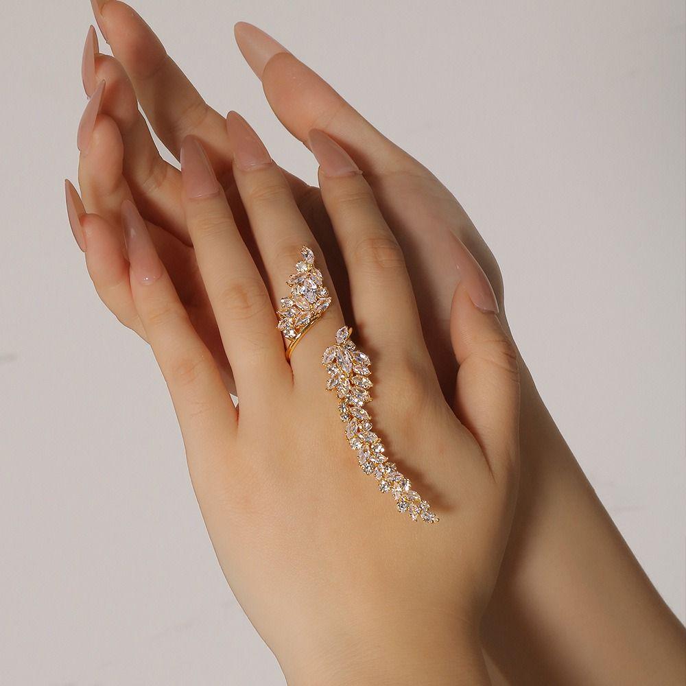 Shiny Elegant Open Zirconia Ring Copper Simplicity Female Leaf Ring  Valentine Day Gifts