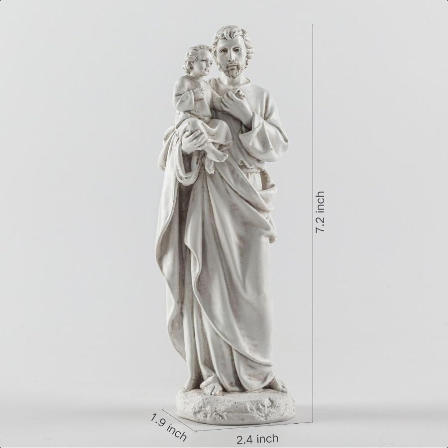 

7-дюймовая фигурка Святого Иосифа и Иисуса, расписанная вручную, католическая религиозная белая статуэтка для домашнего декора, подарок Св.. Иосиф и Младенец Иисус United States