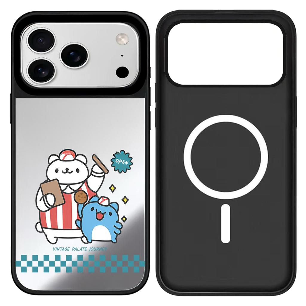 IPhone 12 13 14 15 16 17 Pro Max Cute Cartoon Pet Burger Mirror Surface Black Border Magnetic Protective Case