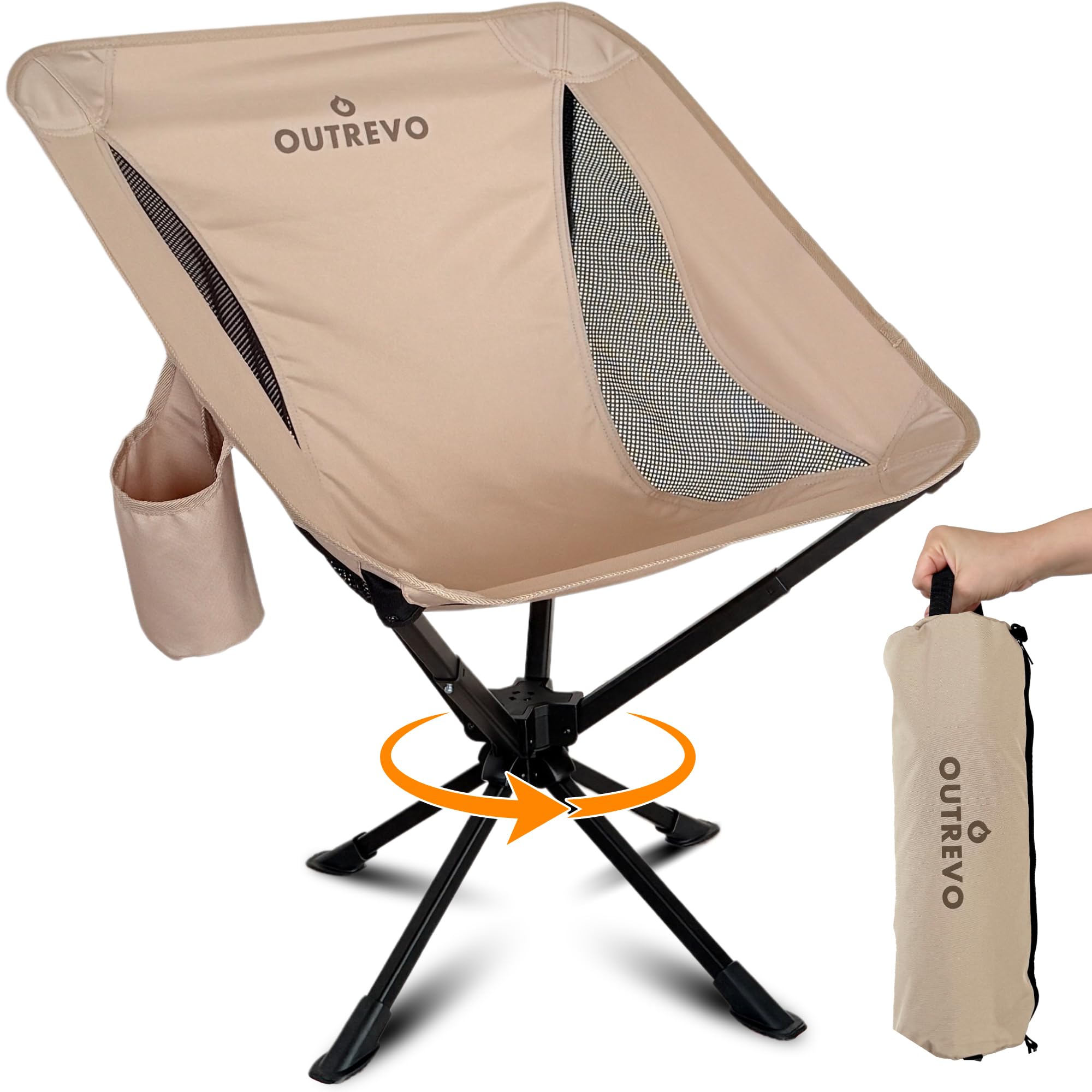 

OUTREVO [Revolver] 360-Degree Rotating Outdoor Chair, Compact, Lightweight, Folds with One-Touch Operation, Includes Pouch (Khaki)