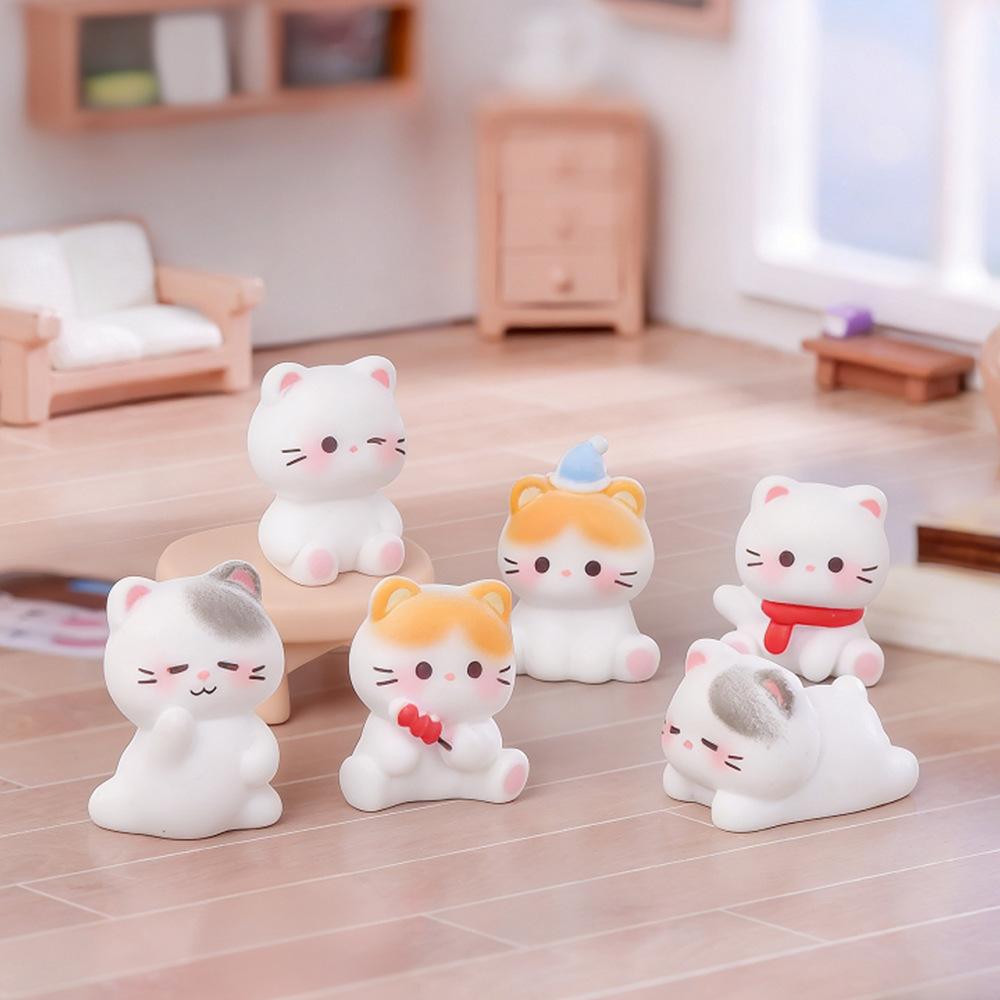 6pcs Cute Cat Resin Figurines Miniature Ornaments for Micro Landscape Dollhouse Garden Desk DIY Decor Accessories Car Decoration