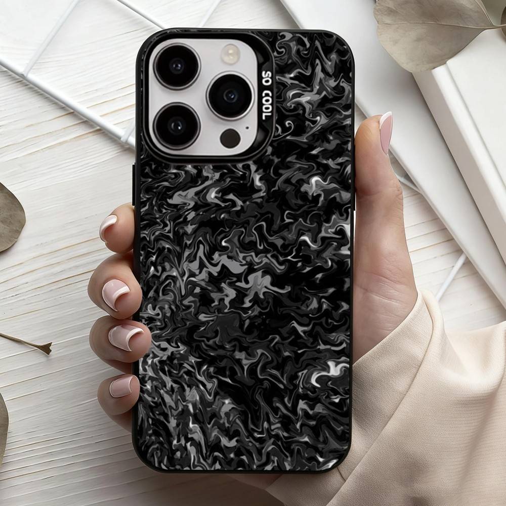 L-Luxury Carbon Fiber Pattern Cool  Phone Case For iPhone17,16,15,14,13,12,11 Plus,Pro Max Black Candy silver phone case