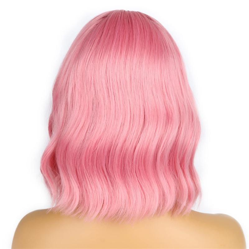 Synthetic Light Pink Wig for Women Natural Straight Wig with Bangs Cosplay Cheap Wig