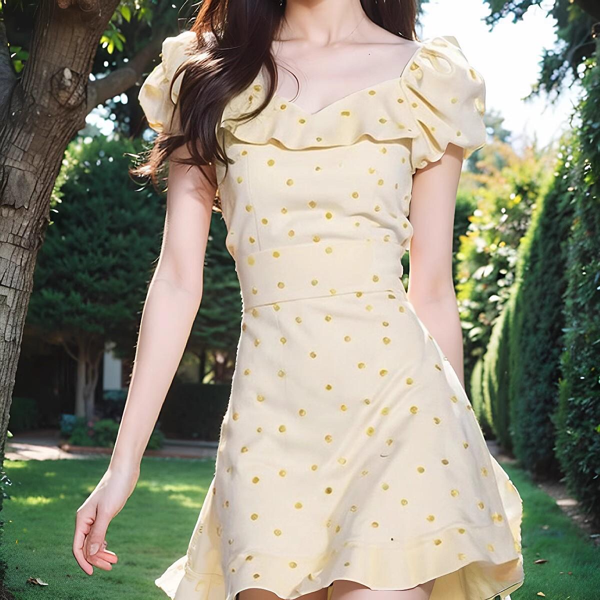 

2025 Summer Yellow Ruffle Collar Dress: French Style, Waist-Slimming, Age-Defying Elegance L [Premium Version]