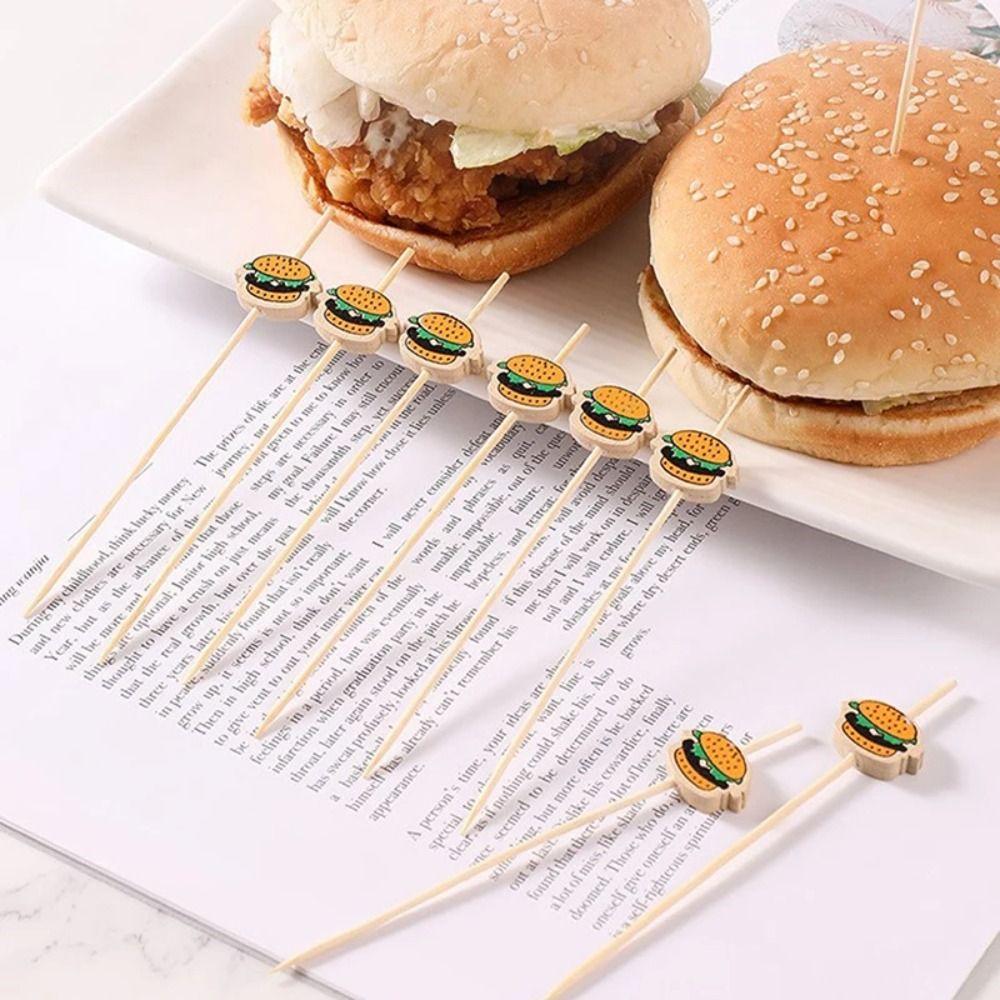 Portable Hamburger Garnish Fruit Sticks Disposable Cartoon Food Sticks Snack Picks