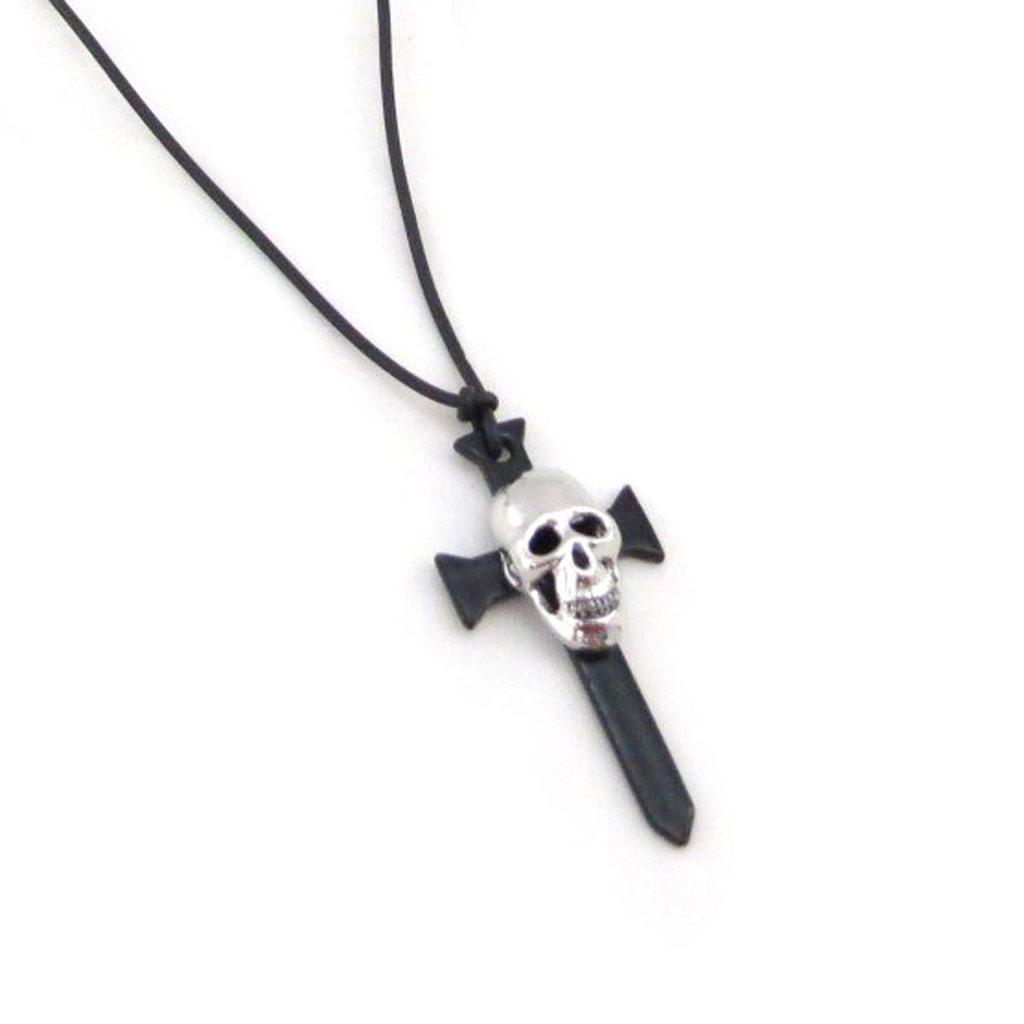 Les Trésors De Lily [J3629] - Designer-Halskette 'Totenkopf' schwarz silberfarben