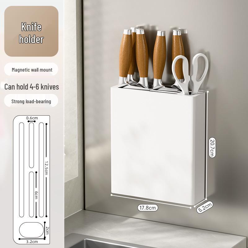 Wall-Mounted Magnetic Kitchen Storage Rack & Knife Holder Set