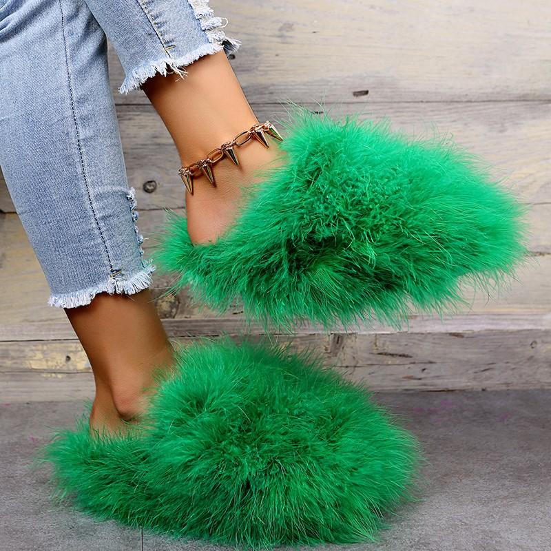 Fashion Summer Women Fox Slides Real Slippers Luxury Flip Flops House Shoes Fuzzy Fluffy Flat Slippers Fashion Sandals Slides Women