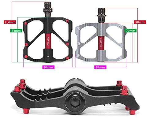 MicrOHERO Ultra Light Titanium Alloy Shaft 3 Sealed Bearing Compact Pedals Carbon Road Bike Flat Pedals Bike/Mountain Black/Red (PD-M86CTi 220g)