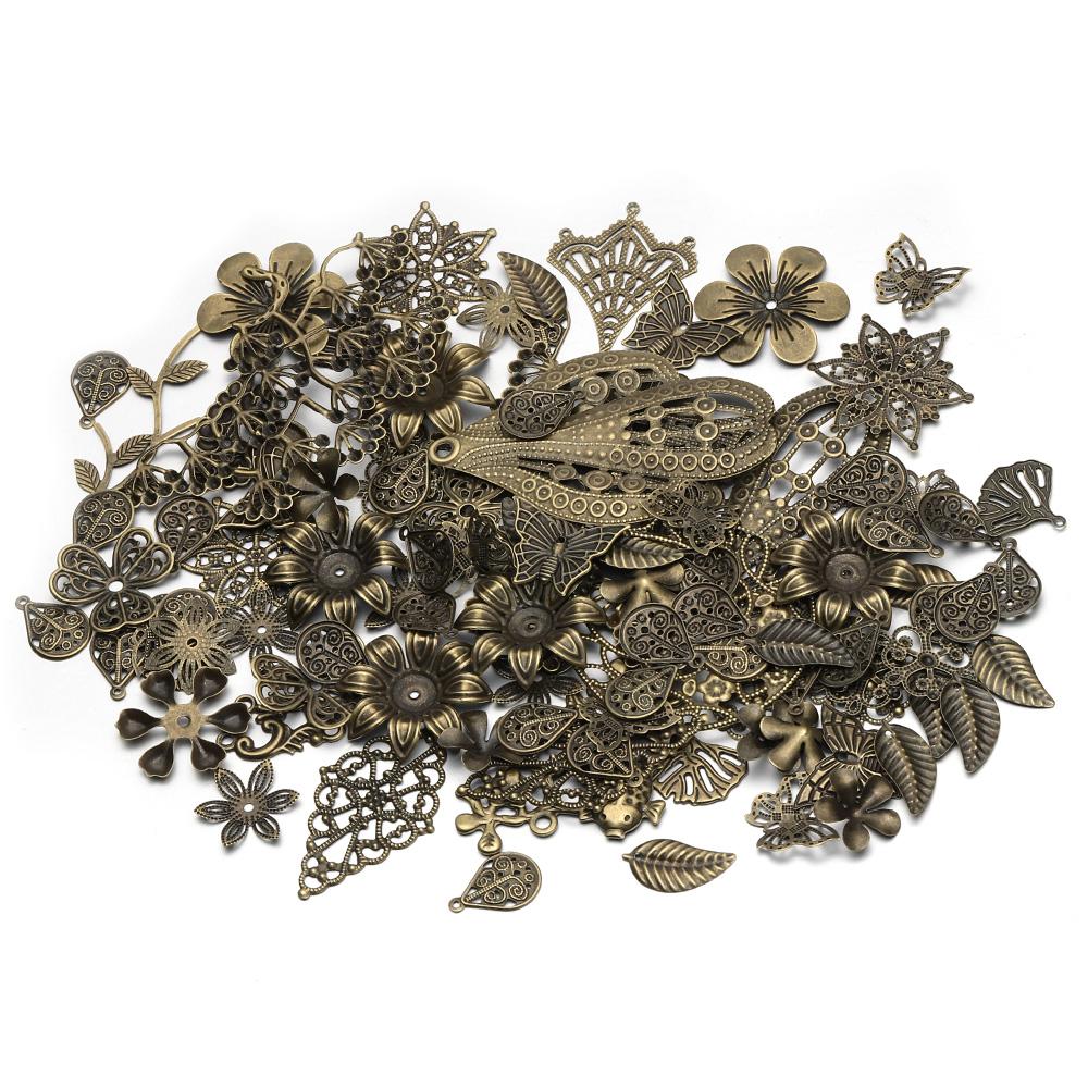 

50g Mixed Flower Components Caps Petal Charms Metal Iron Gift Decoration DIY Gold Color Silver Color Rhodium Wholesale Weight 50g античный бронзовый