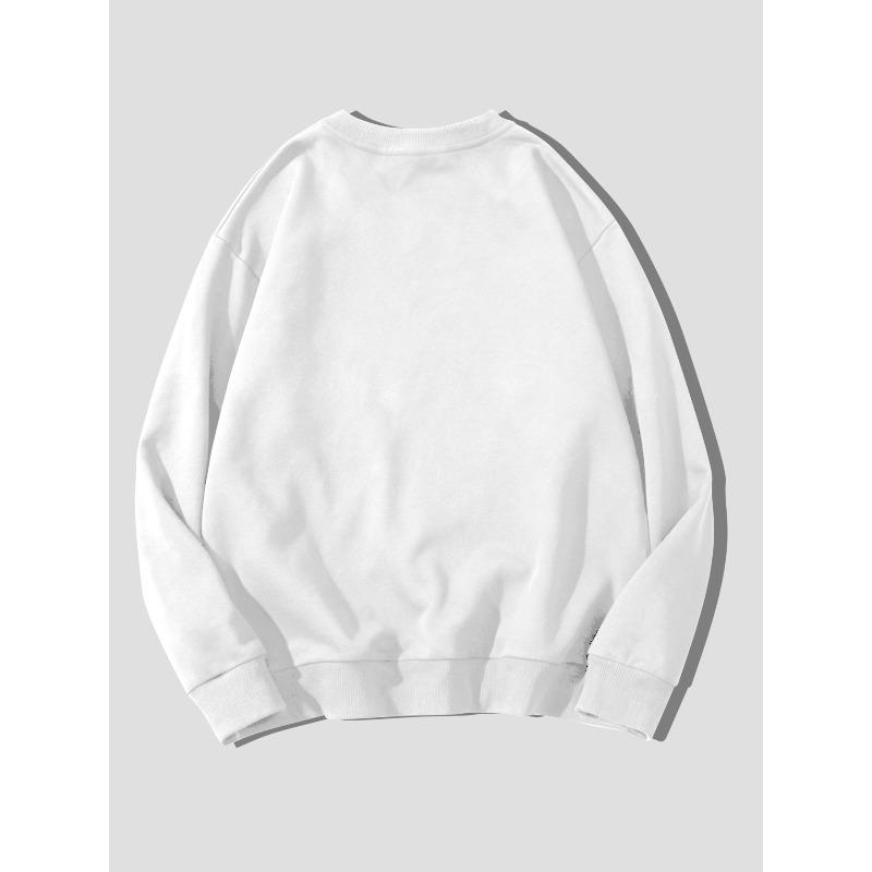 Men's Left Chest MILANO Italian Flag Small Letter Print Crew Neck Sweatshirt, Casual Loose Solid Color Pullover Long Sleeve Commuter Top