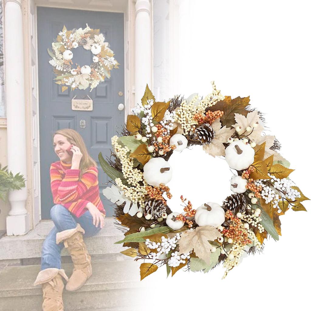 1PC Thanksgiving Wreath Artificial Pinecone Berry Pumpkin Maple Leaf Wreaths Wall Hanging Garland Autumn Farmhouse Decoration