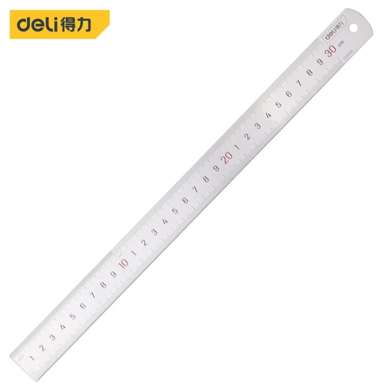Deli 15-50cm Stainless Steel Metal Straight Ruler Household Gauges Measure Ruler Tool Multifunction Precision Measuring Tools