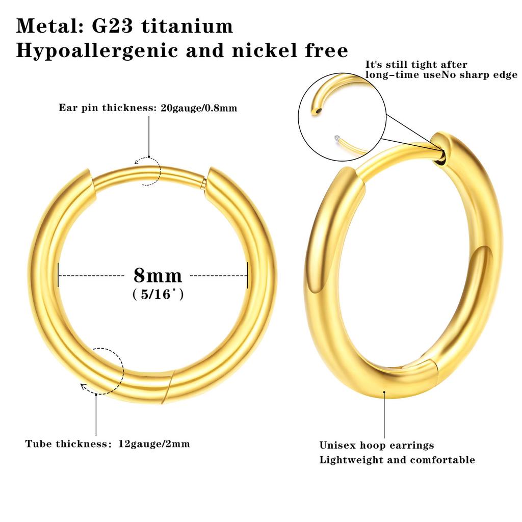 G23 Titan Kleine Klappcreolen Hypoallergen Leicht Lappen Knorpel 20G Ohrringe für Frauen Mädchen