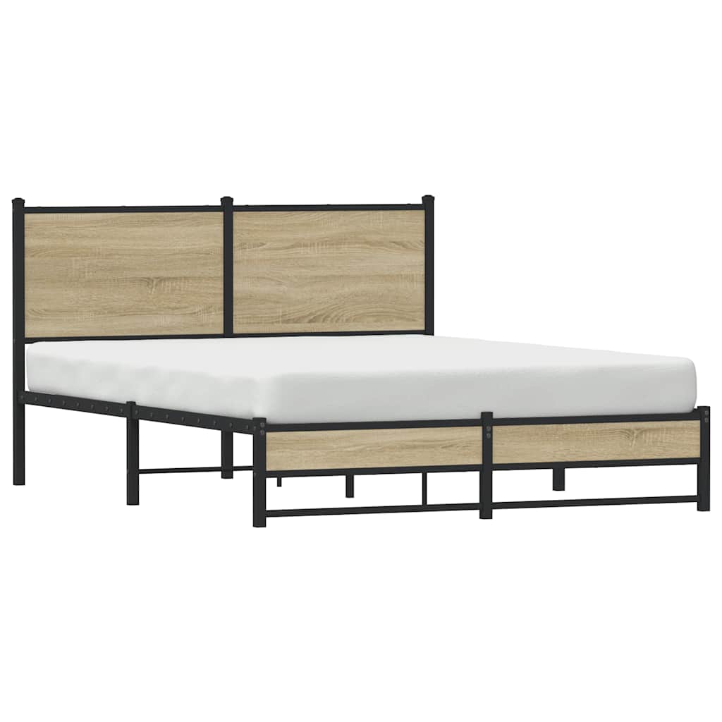 Metal Bed Frame without Mattress Sonoma Oak Finish 150 x 200 cm