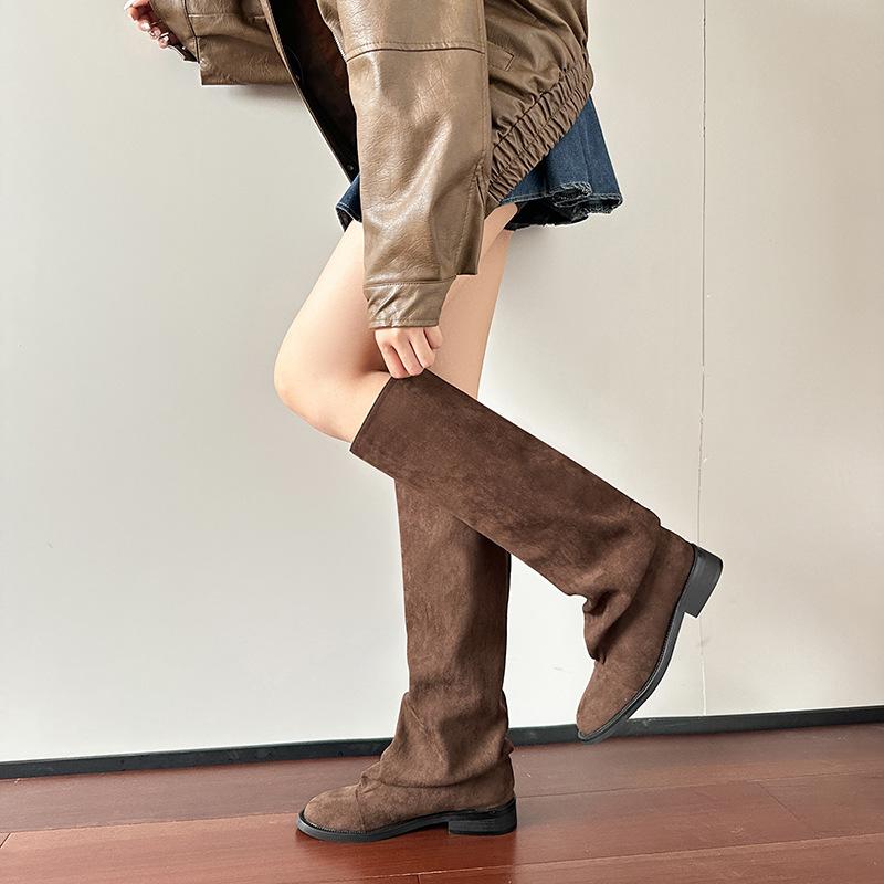 

Ботинки Женские Осенне-зимние Ботинки Ковбойские в стиле вестерн Maillard Толстый каблук Винтажные Плиссированные Ботинки из замши 39