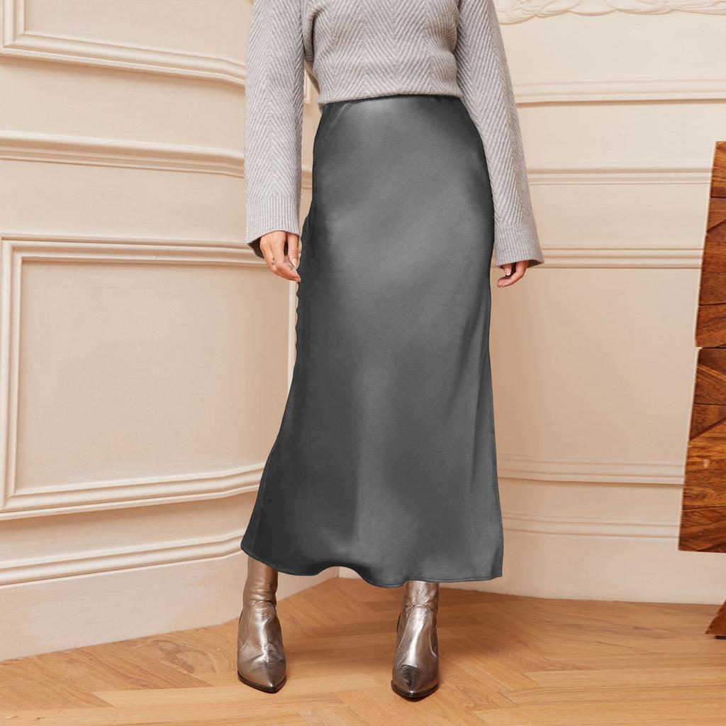 Women's Color Hip Hugging High Waist Slit Skirt