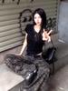 220g Black Asymmetrical Shoulder Rivet Crop Top - Slim Fit, Spicy Girl Style