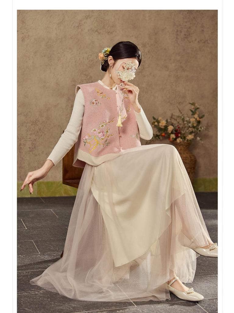 Winter High-End Embroidered Wool Coat & Vest Set for Women - NX007