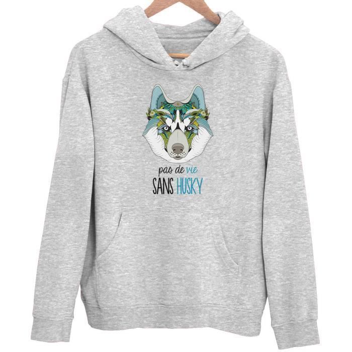 Sweat à Capuche - Husky c'est la Vie - Unisexe - Humour Drôle - Gris
