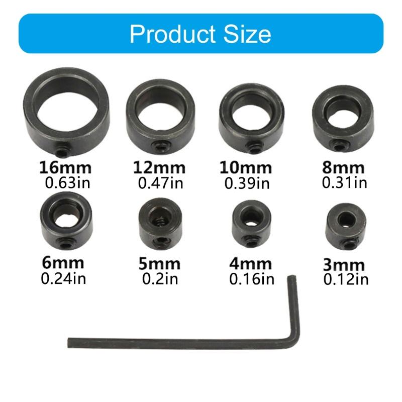 8Pcs High Hardness Depth Stop Collar Kit with Wrench for Woodworking Ceramic Wall and Plastic Drilling Applications