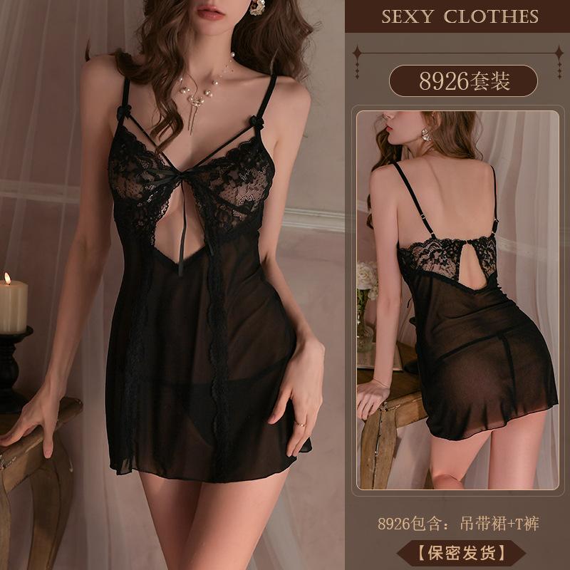Original Sexy halter Lace Seductive Nightdress Hot Mesh See-through Romantic Lingerie Uniform Wholesale 8926
