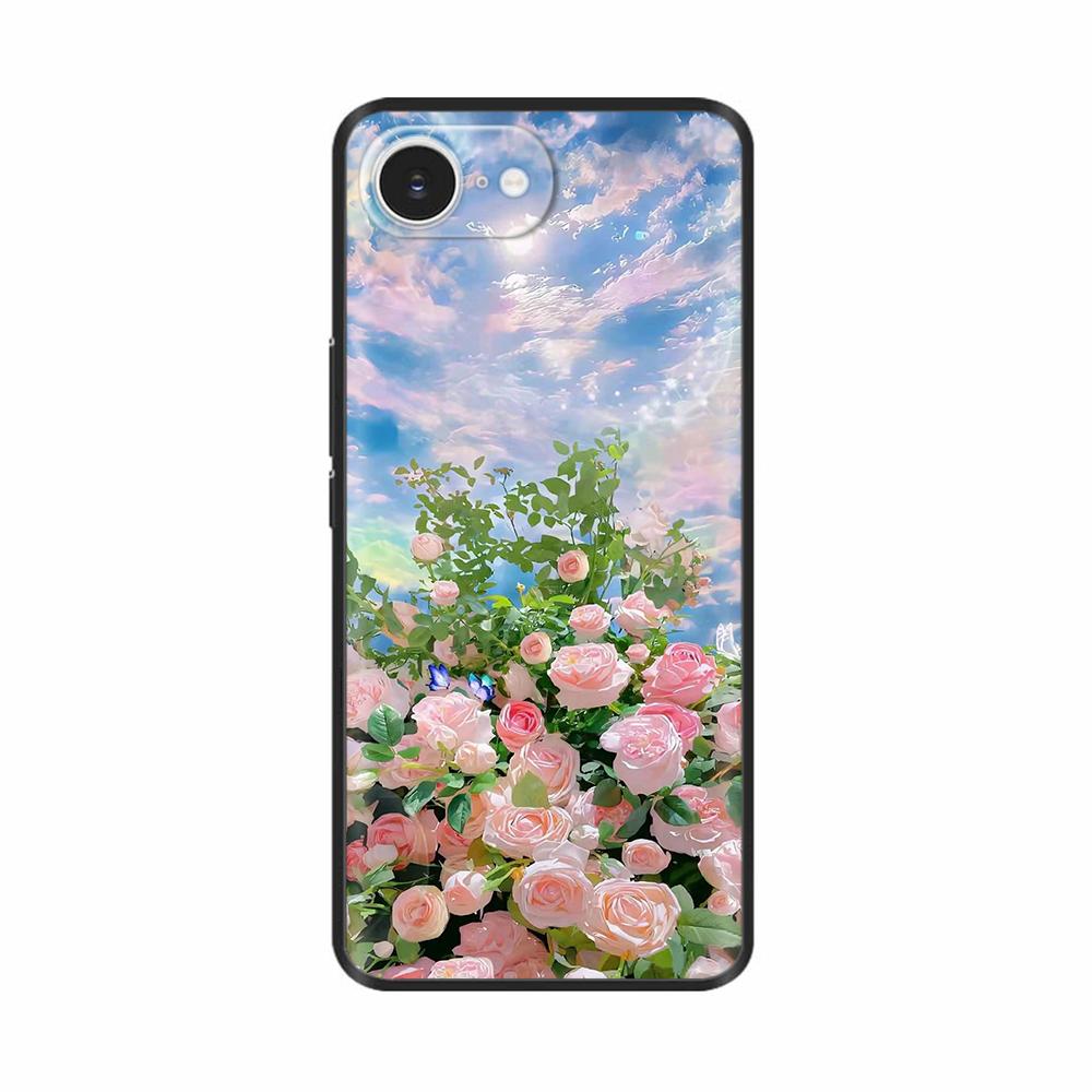 For iPhone 16E Case Fantasy Flower Black Phone Case For iPhone16E / iPhone SE 2025 Soft TPU Shockproof Back Cover Fundas Housing