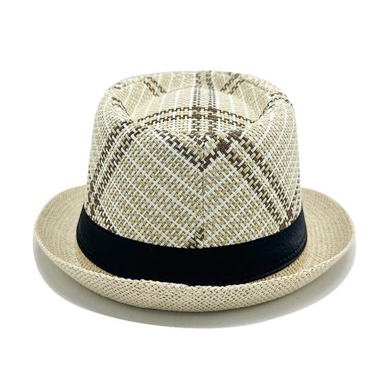 Yousheng Men Jazz Hat, Summer Plaid Pattern Top Hat, UV Protection Breathable Straw Hat, Lightweight Casual Headwear for Outdoor Gardening Beach