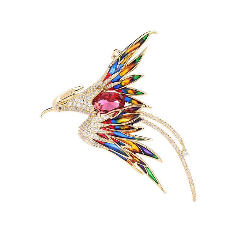Enamel Phoenix Bird Brooches Animal Pin For Women Men 5-Color Enamel Flying Beauty Bird Party Office Brooch Pin Gifts