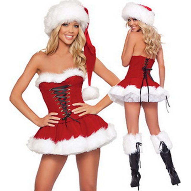 Women Sexy Christmas Fancy Dress Santa Claus Velvet Costume Outfit Xmashat